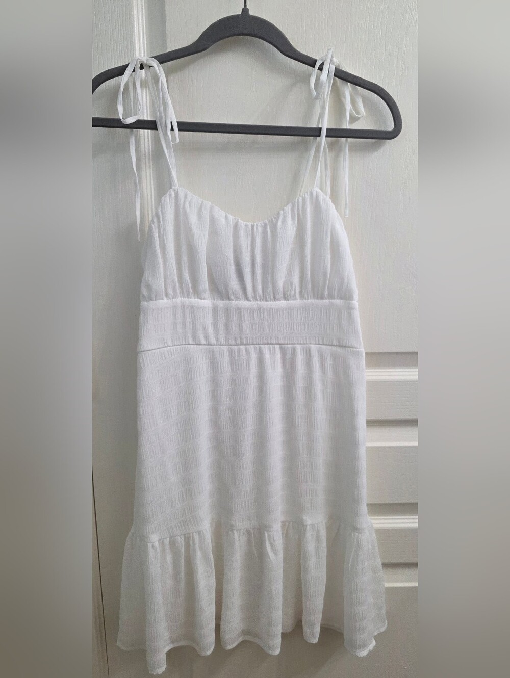 Speechless White Spaghetti Tie Strap Chiffon Crinkle Mini Dress